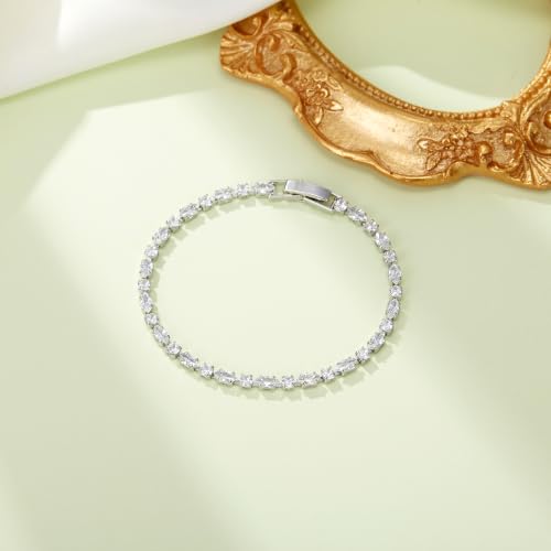 FANZE Gold Plated Cubic Zirconia Tennis Bracelets for Women Dainty Trendy Adjustable Bracelet Jewelry Gift for Ladies Wedding Mother Birthday Anniversary - style: Silver CZ bracelet