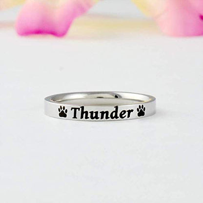 Pet Name Ring – Custom Personalized Stainless Steel Band Ring with Paw Print, Pet Memorial Jewelry, Dog Mom Gift, Pet Lover Personalized Keepsake