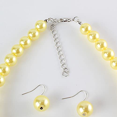 Large Style Big Imitate Pearl Strand Choker Necklace With Earrings Set - color: yellow