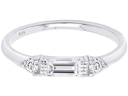 3 Stone Stackable Ring for Women with Birthstone And White Cubic Zircionia | Dainty Minimalist Ring In 14K Gold Over Sterling Silver - color: White Gold : Cubic Zirconia