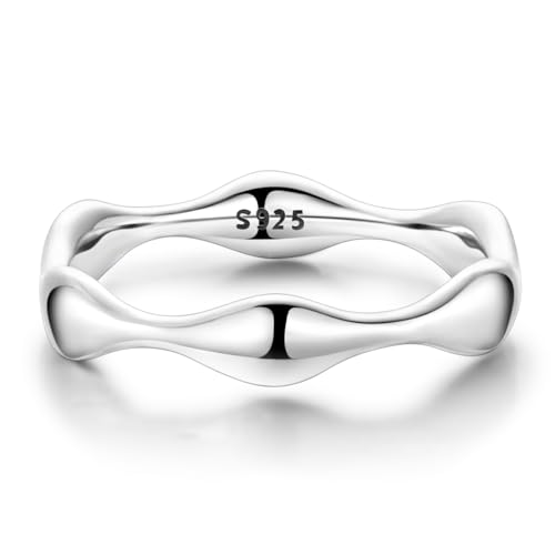 Hapour 925 Sterling Silver Ring for Women, Simple Statement Eternity Rings Modern Geometric Everyday Unique Wedding Band Stackable Rings 6-9 - color: Silver