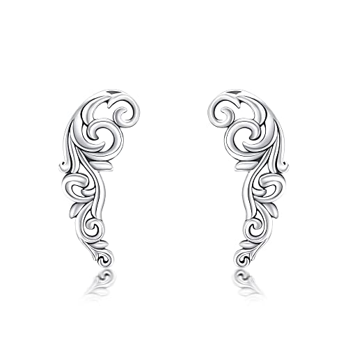 Ear Climbers Earrings for Women Sterling Silver Vintage Ear Crawler Earrings Jewelry Gifts for Women - style: Leaf