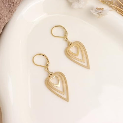 Jean Beau Drop Hoop Earrings for Women, Fasion Jewelry Gift - color: Gold Hearts