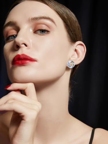 Yoursfs Knot Multicolor Clip on Earrings For Women Silver and gold Plated Large Non Pierced Floral Earrings - style: Blue four knot ear clip