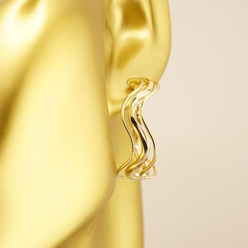 Dangle Flower Gold Earrings for Women, Trendy Statement Hoop Earrings, Gold Floral Drop Earrings Jewelry for Gifts - color: Irregular Shape -14K Gold