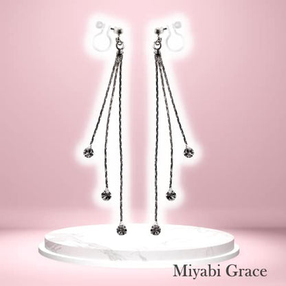 Dangle Silver Invisible Clip On Earrings for Women Not Pierced Gold Crystal Rhinestone Comfortable Hoop Fringe Long Chain Clip On Earrings - color: Chain Silver