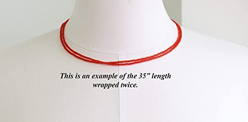 Kathy Bankston Red Seed Bead Necklace, Thin 1.5mm Single Strand Beaded Necklace - color: Shiny Siam Red