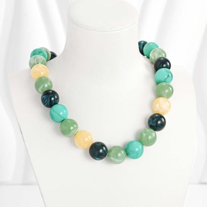 Chunky Beaded Necklace for Women Boho Statement Bead Necklace | Adjustable, Lightweight Choker, Round/Oval/Pebble Beads, Trendy Summer Beach Jewelry - color: Green Ombre