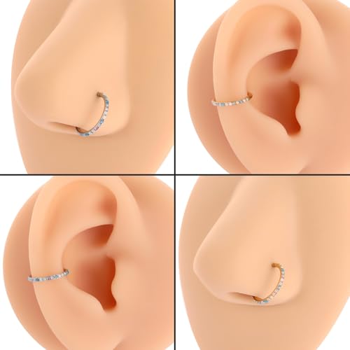 PEAKLINK 316L Surgical Steel Nose Ring Opal Nose Hoop Cartilage Earring Tragus Helix Conch Rook Daith Piercing Jewelry Lip Septum Piercing - color: Silver with Mix Color Opal