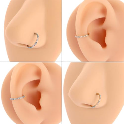 PEAKLINK 316L Surgical Steel Nose Ring Opal Nose Hoop Cartilage Earring Tragus Helix Conch Rook Daith Piercing Jewelry Lip Septum Piercing - color: Silver with Mix Color Opal