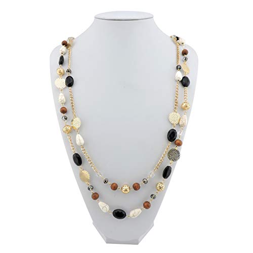Bocar Long Necklaces for Women Trendy, Boho Layered Crystal Beaded Collar Necklaces for Women, Fashion Statement Necklaces Jewelry - color: Black