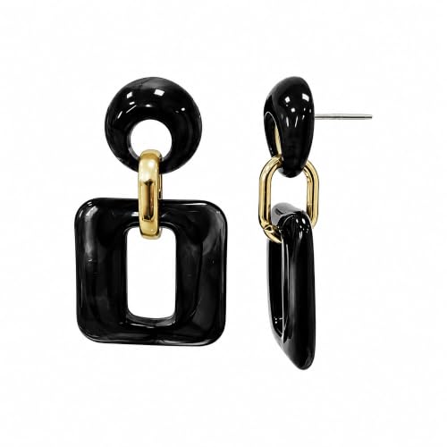 Retro Boho Hollow Square Earrings Lightweight Fashion Jewelry Casual Daily Wear Geometric Drop Earrings Party Acrylic Square Dangle Accessories - color: Black
