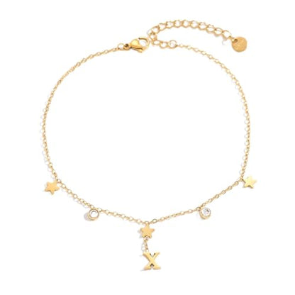 Initial Anklet for Women, 18K Gold Plated Waterproof Ankle Bracelet, Star CZ Letter A-Z Personalized Beach Foot Jewelry - color: X