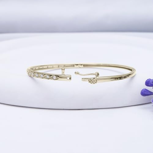 Classic Plain Design & 7 inch Bangle Bracelet for Women | Metal: Sterling Silver|Stone: Moissanite - color: Diamond Chevron