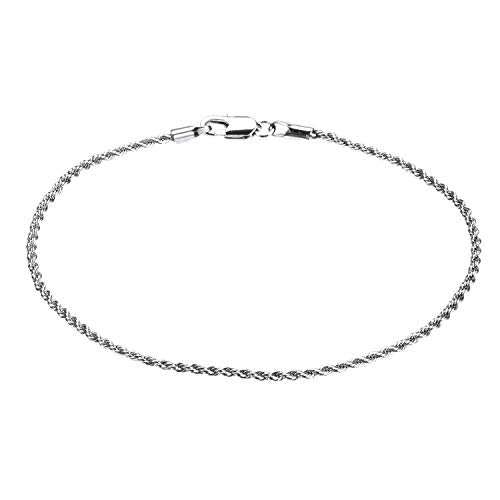 kelistom 18K Gold/White Gold Plated Rope Chain Anklet, 3mm Stainless Steel Ankle Bracelets for Women and Men, 9 10 11 inches - color: WHITE GOLD