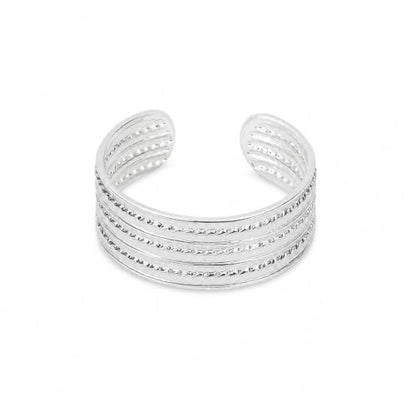 Sterling Silver Toe Ring, Adjustable Open Band, Handmade | Fits Toe, Knuckle or Pinky Ring | One Size Fits Most | Comfortable to Wear | Minimalist Style | Water Resistant - style: Line Textured Band