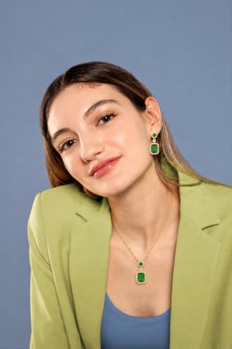 2pcs Cubic Zirconia Wedding Jewelry Sets for Women - Elegant CZ Necklace and Earrings Set with 18K Gold Plated Chain Jewelry Perfect as Special Occasion Gift - color: Green