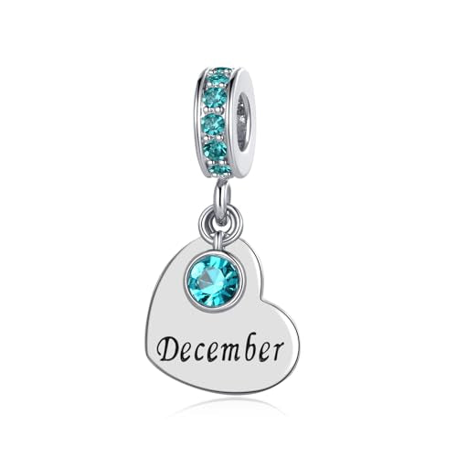 NARTGO January-December Birthstone Birthday Charm Heart Dangle Beads Jewelry Gift for Women Compatible with Pandora Bracelets & Necklaces - style: December Birthstone