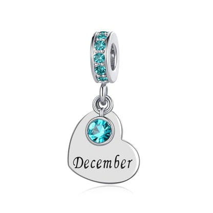 NARTGO January-December Birthstone Birthday Charm Heart Dangle Beads Jewelry Gift for Women Compatible with Pandora Bracelets & Necklaces - style: December Birthstone