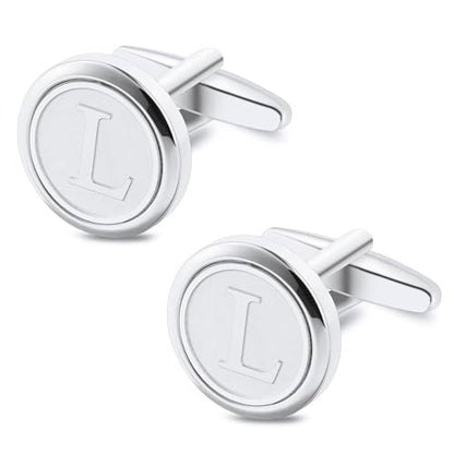Initial Letter A-Z Cufflinks for Men Silver/Gold/Black Cufflinks 26 Alphabet Letter Copper Cufflinks for Formal Occasions Gifts Anniversary Business Wedding for Bridegroom Groomsmen - size: Silver, style: Initial: L