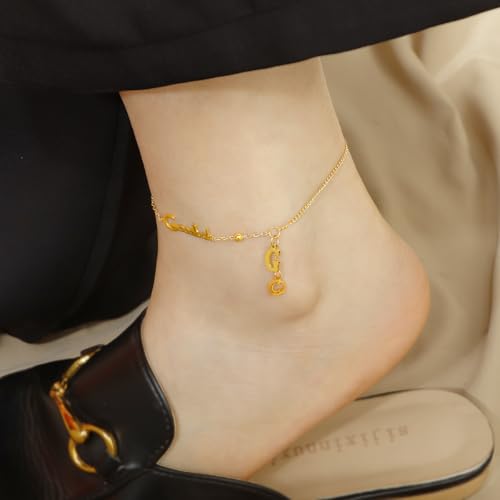 Dainty Gold Anklets for Women Stainless Steel Simple Ankle Bracelets Summer Beach Foot Chain Jewelry Gift - color: Good Luck