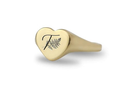 Personalized Initials Signet Ring - Engraved Letter Heart Shaped Women's Gift For Her