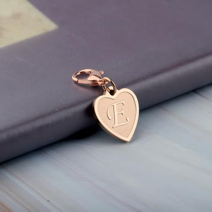 FAADBUK Initial Letter A-Z Alphabet Heart Charms for Jewelry Bracelet Keychain Necklace Initial Stainless steel Clasp Clip on Charm - color: intial E RG