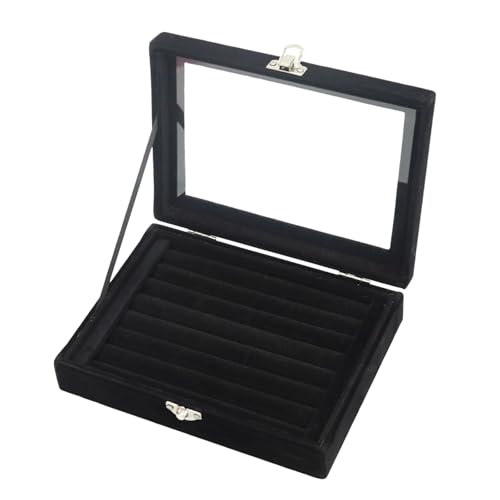 Small Velvet Jewelry Tray with Clear Lid, 8 Rolls Black | Lockable Ring Earring Holder Organizer Storage Box Case Jewelry Box Organizer for Rings Earrings Bracelets Brooches - color: Black Lid - 8 Rolls