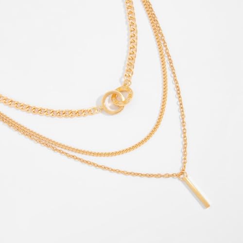 Gold Layered Necklace for Women Chunky Stacked Chain Link Paperclip Evil Eye Necklace Trendy Punk Jewelry - color: W-GoldA