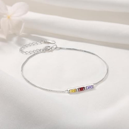 Sterling Silver Personalized 1-6 Birthstone Bracelet for Women Mothers Day Bracelet for Mom Daughter Custom Dainty Jewelry for Christmas Birthday Gift Ideas - style: Silver-3 stones