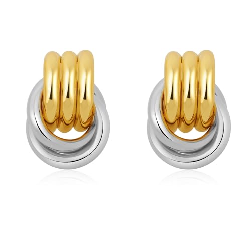 SHERLOVE Chunky Knot Gold Earrings Women Statement Drop Dangle Earrings | 14K Gold Plated Hypoallergenic Lightweight,Trendy Dainty Elegant Cute,Women Gold Jewelry Fashion Accessories Gifts - color: Knot Double Two Tone C