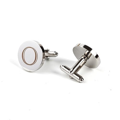 Mens Initial Silver Cufflinks A-Z Alphabet Letter Steel Cuff Links with Engraved Walnut Wood Box Groom Groomsman Wedding Set… - style: O