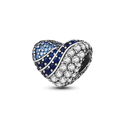 925 Sterling Silver Charm for Bracelet Necklace Women Dangle Pendant Beads | Love Faith Mom Ocean travel Butterfly Party Charm Beads Pendants DIY Jewelry Gift - color: Pave Zirconium Heart Beads