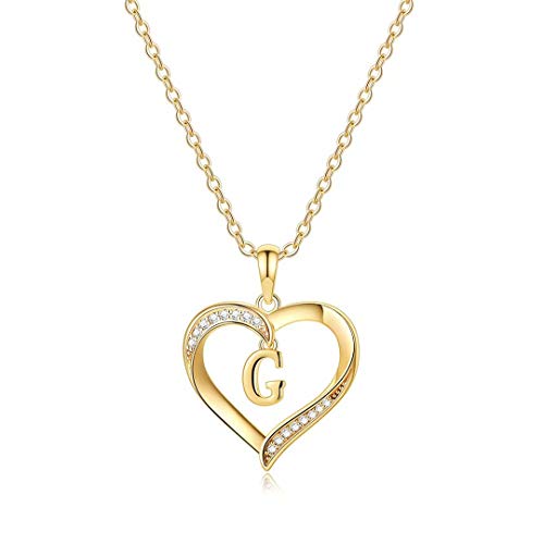 Yesteel Heart Initial Necklaces for Women, 14K Gold Plated Cubic Zirconia Heart Pendant Necklace, Dainty Initial Charm Necklace Letter A to Z Jewelry for Women Girls - style: G