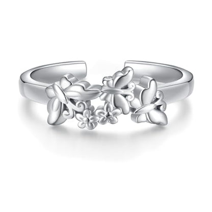 Sariel 925 Sterling Silver Toe Rings for Women Boho Adjustable Mid Finger Rings Summer Vacation Ocean Beach - color: Butterfly 2