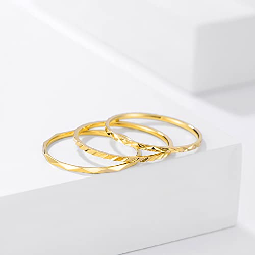 KAZITSAN 1mm 3pc Women Men Stainless Steel Rings fashion Plain Band Knuckle Stacking Midi Rings Silver/Rose Gold Wedding Band Comfort Fit - color: Gold