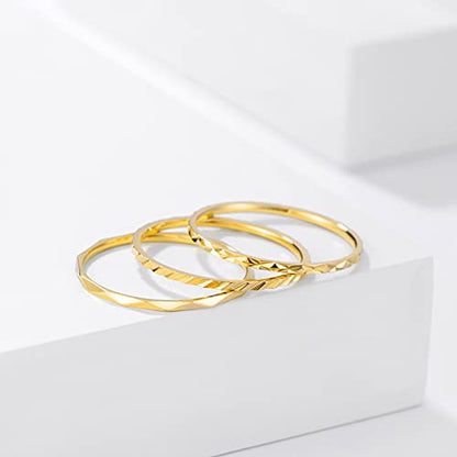 KAZITSAN 1mm 3pc Women Men Stainless Steel Rings fashion Plain Band Knuckle Stacking Midi Rings Silver/Rose Gold Wedding Band Comfort Fit - color: Gold
