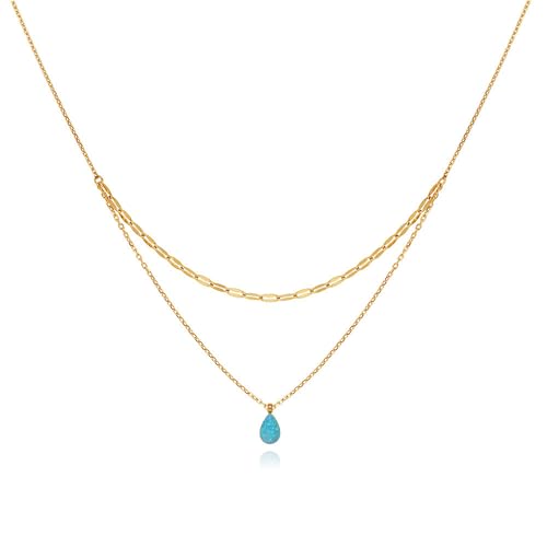 925 Sterling Silver Necklace for Women Trendy, Charming Layered Necklace with Cubic Zirconia Pendant for Her Womens Dainty Diamond Choker Necklaces Holiday Jewelry Gifts for Mom Wife Daughter Lover - color: Opal Necklace-Blue02