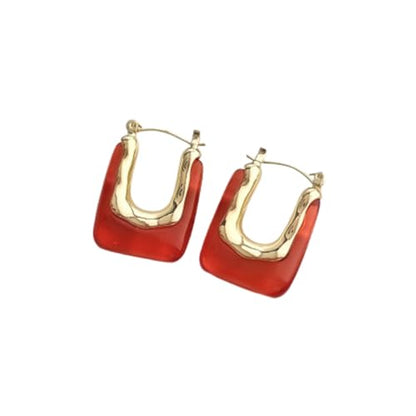 Chunky Acrylic Hoop Earrings Resin Geometric U Shape Hoop Earring Trendy Jewelry Gifts for Women - color: Red