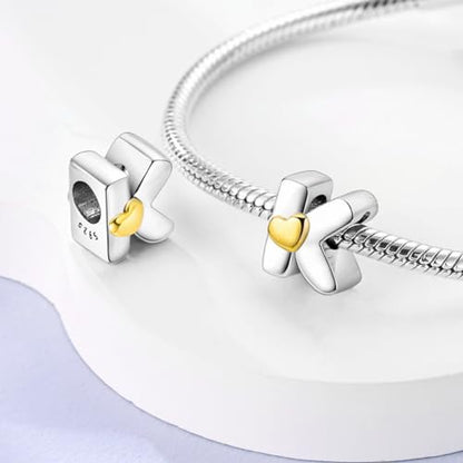 925 Sterling Silver Letter Charms A-Z for Bracelet Necklace Alphabet Bead | Heart letter A B C D G J charm initial gold Pendant beads Jewelry Gift for Women - color: Letter K