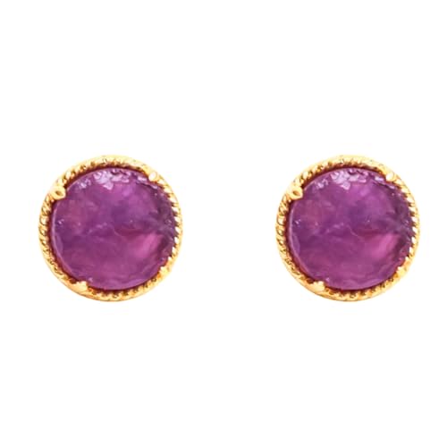 Gempires Gemstone Stud Earrings for Women 14k Gold Plated Prong Set Genuine Crystal Hypoallergenic Handmade Minimal Everyday Jewelry Elegant Birthstone Earrings Gift for Her - style: Amethyst