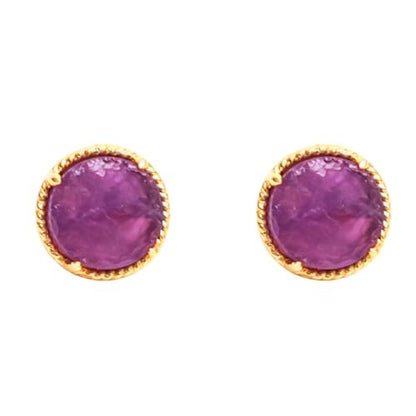 Gempires Gemstone Stud Earrings for Women 14k Gold Plated Prong Set Genuine Crystal Hypoallergenic Handmade Minimal Everyday Jewelry Elegant Birthstone Earrings Gift for Her - style: Amethyst