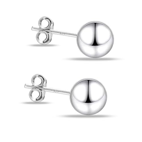 Charmsy 925 Sterling Silver Ball Post Stud Earrings for Women | Round Hammered Lightweight Disco Classic Ball Stud Earring for Women Teen | Sizes 3mm-11mm - style: 7mm-Classic