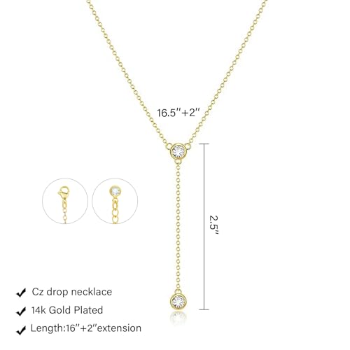 LULII Lariat Gold Necklace for Women Trendy Dainty 14k Gold Plated/Silver Layered Chain Drop Necklaces Y-Shaped Necklace Jewelry for Women Gifts - color: Y 2CZ Necklace-Gold