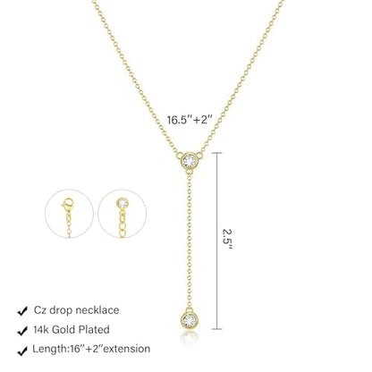 LULII Lariat Gold Necklace for Women Trendy Dainty 14k Gold Plated/Silver Layered Chain Drop Necklaces Y-Shaped Necklace Jewelry for Women Gifts - color: Y 2CZ Necklace-Gold