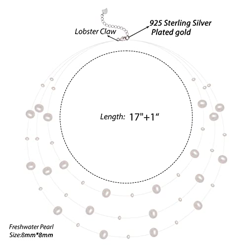 925 Sterling Silver Dainty Freshwater Cultured Pearl Choker Necklace White Genuine Real Pearl Charm Necklaces Jewelry Gifts for Her - color: Satellite Pearl-Silver 3Plus
