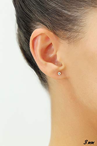 14k Yellow Gold Solitaire Round Cubic Zirconia Stud Earrings - Pushbacks - style: 3mm