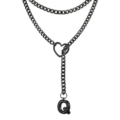 Black Heart Slip Chain Initial Necklaces for Women, Stainless Steel Wrap Choker Necklace, Gothic O-Ring Adjustable Lariat Y Necklaces, Punk Cuban Collar Choker Necklace, Halloween Jewelry Gift - color: Black Q