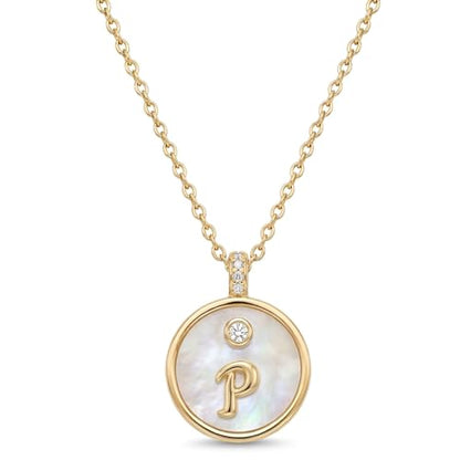 Initial Necklaces for Women Mother of Pearl Gold Letter Necklace Pendant - color: Letter P