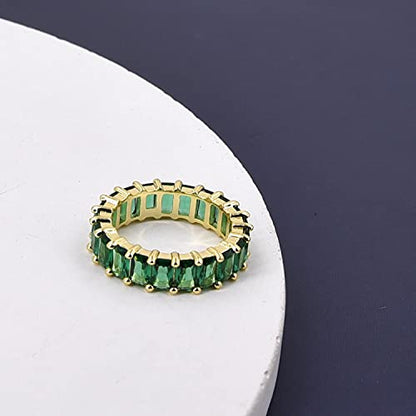 Nossa Green Emerald Band (5 Carat) 18K Gold Plated Claw Prong | Rectangle Emerald Cut Eternity Band CZ Ring - color: Green Emerald